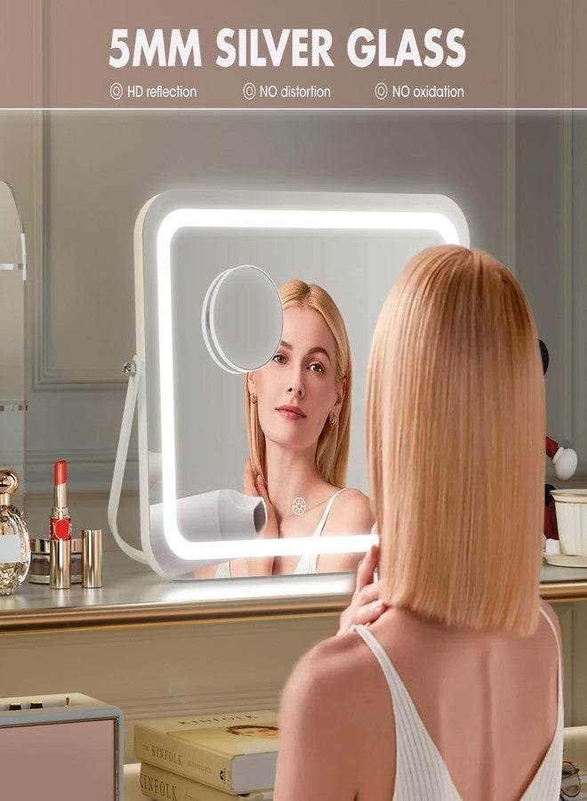 Hasipu مرآة زينة هاسيبُو بإضاءة، مرآة مكياج LED مقاس 18 × 14 بوصة، 3 أوضاع إضاءة، تحكم ذكي باللمس، قابلة للتعتيم، دوران 360 درجة، إطار أبيض مستطيل، مع عدسة مكبرة 5x - Image 5